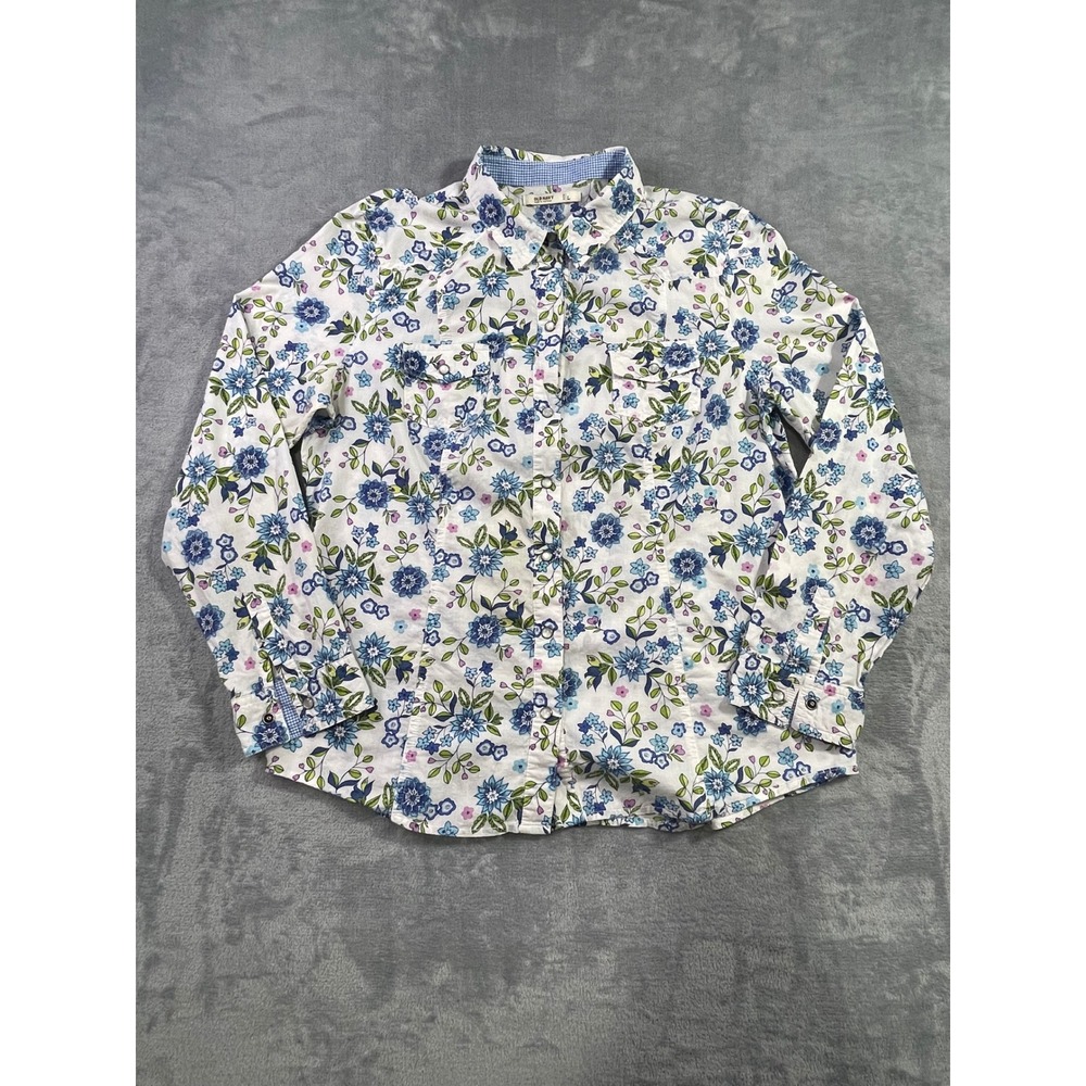 Old Navy Womens Floral Cotton Button Down Shirt Blue Purple Snap Front Size L